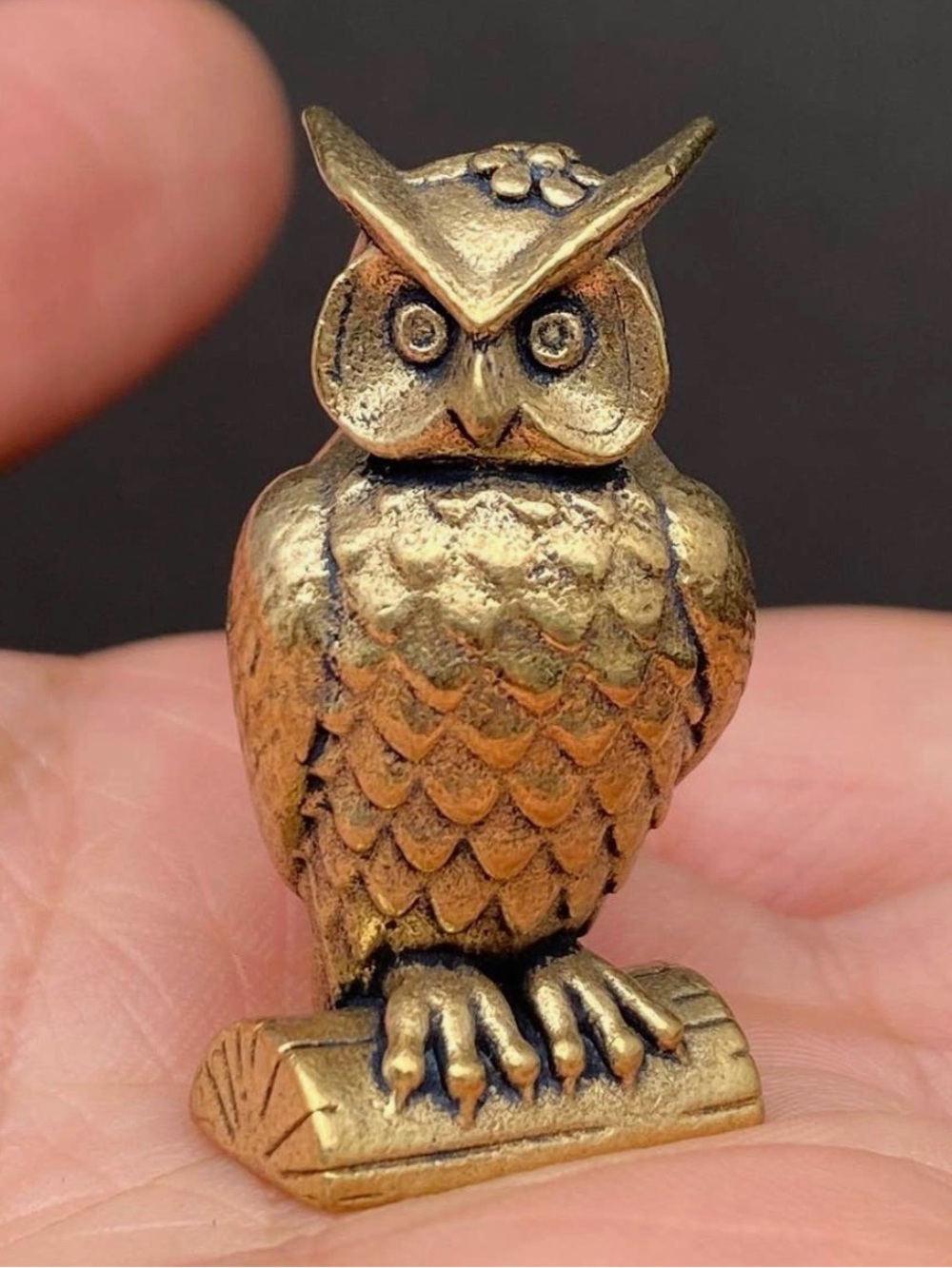 Brass Owl Figurine - Gold Tone Miniature